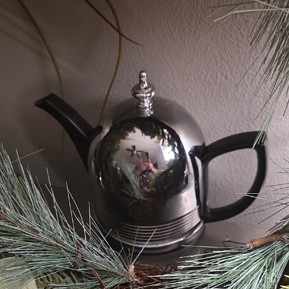 Vintage 50's/60's Elegant Silver and Black Teapot